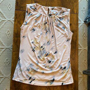 Calvin Klein Sleeveless Blouse Abstract Print Cream/Pink Multicolor Size Small